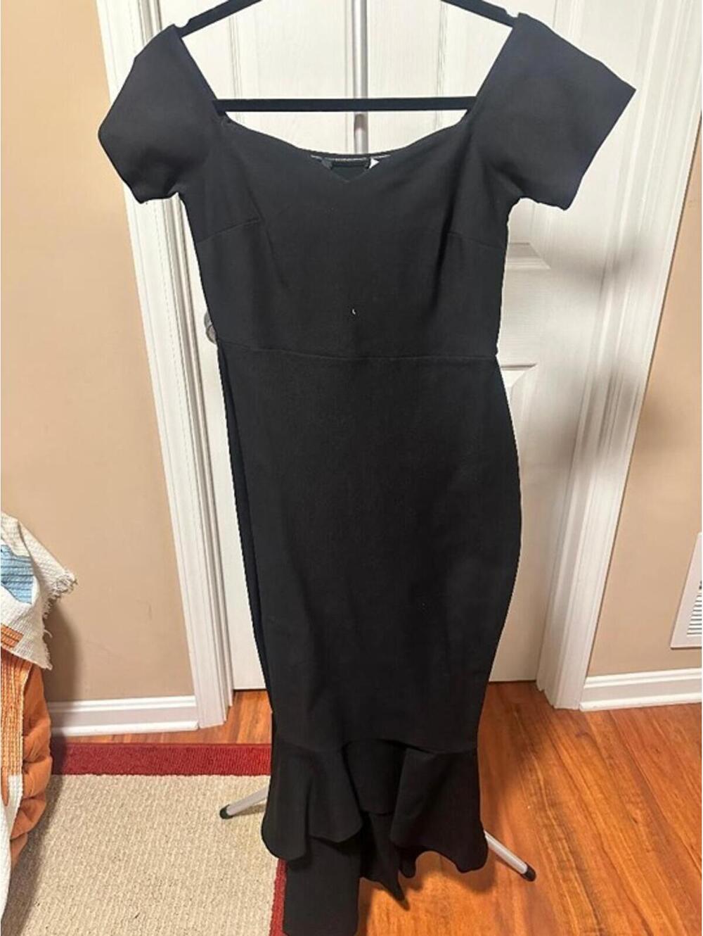 Lulus Black Midi Dress Ruffle Hem M NWOT